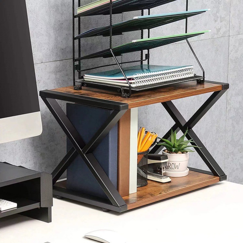 Iron Printer Stand, Storage Rack, Desktop Wooden File Copy Rack, Desk Storage Organizer