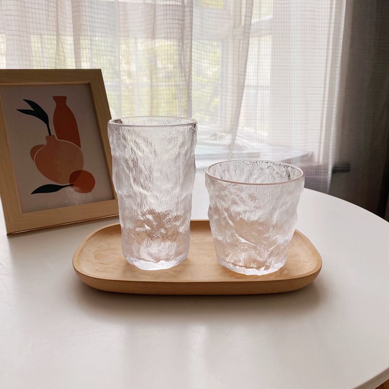 Iceberg Patterned Glass Cup High-Quality Water Cup Women's Juice Drink Cup Ins Style Vertical Stripe Coffee Cup Beer Cup 