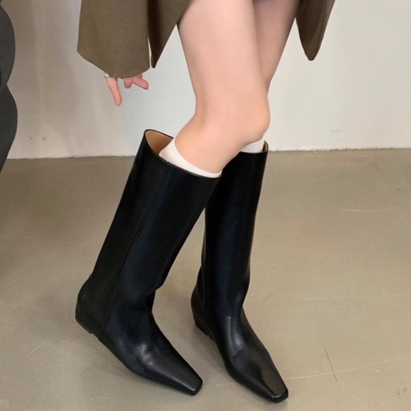 现货~内增高5cm尖头棕色美拉德中筒骑士靴女鞋2025新款长筒长靴子|undefined