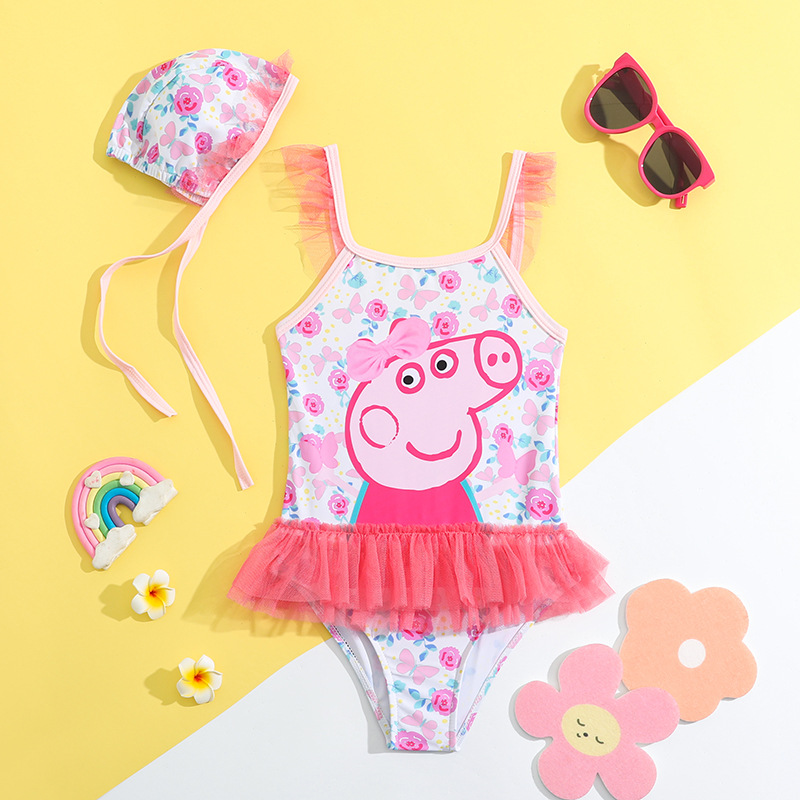 Children's Swimsuit 2025 New Fashion Cute Cartoon Pig Kidsren's Girls One-Piece Swimsuit Baby Kidsren