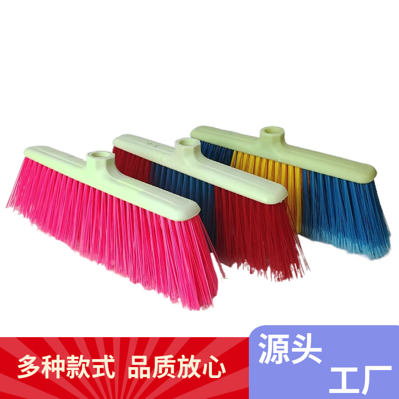 厂家供应平板塑料硬毛开绒地刷加厚冰丝扫帚扫把头木杆扫把批发