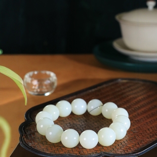 Jin Yu Tang Boutique Hetian Jade White Jade Bead Round Jade Bracelet Whole String Polished Round Xinjiang genuine goods Straight Hair