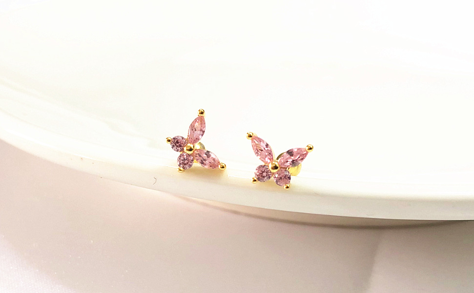 5g Weight Zircon Inlay Material Ear Studs Classification 1 Pair Quantity Daily Occasion 925 Sterling Silver Material Butterfly Pattern Women's Gender Plating, Inlay Design Simple Style Style 1 Pair 925 Sterling Silver Zircon Butterfly Ear Studs 16