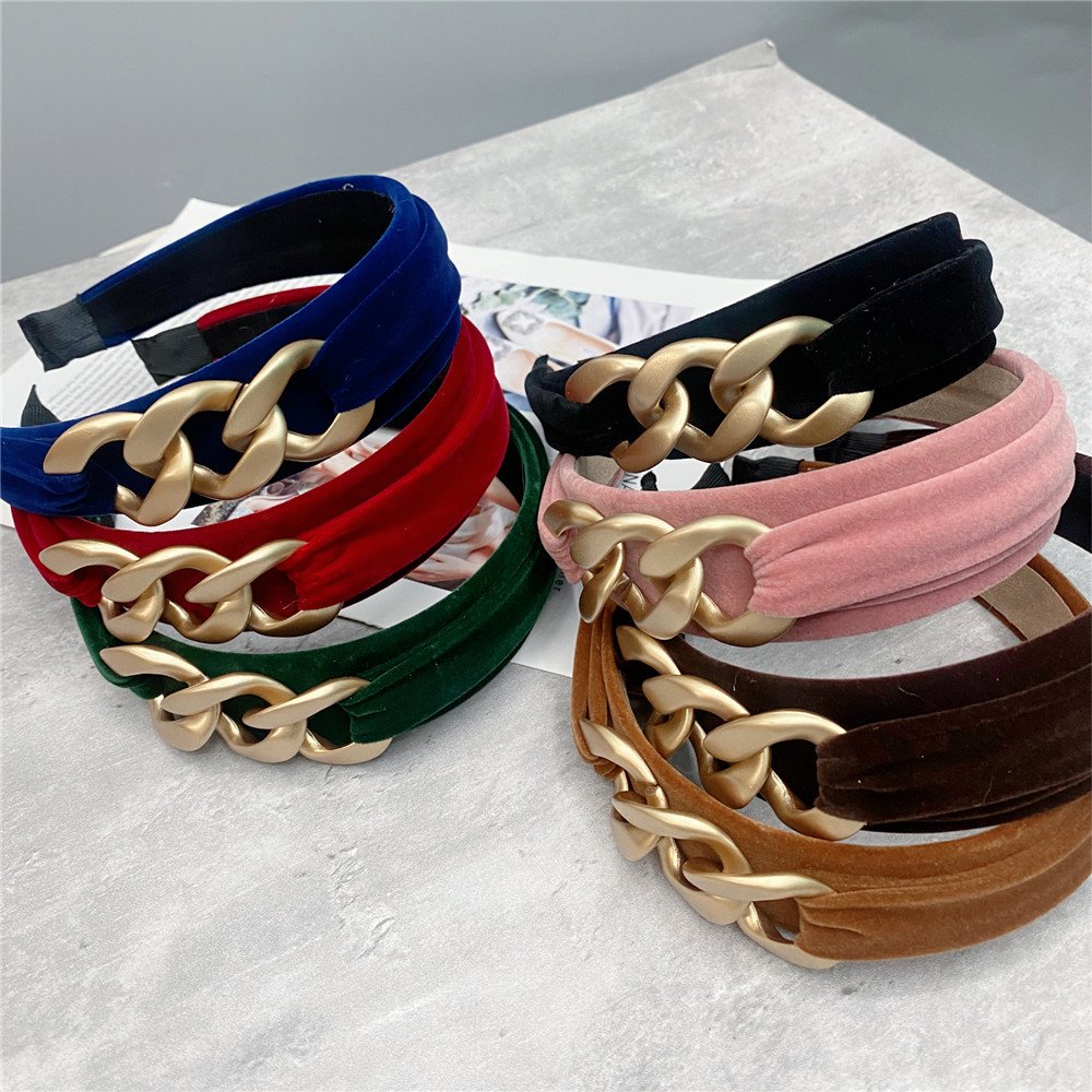 Fashion Van Baroque Chain Headband Gold Velvet Handmade Headband Hair Accessories display picture 4