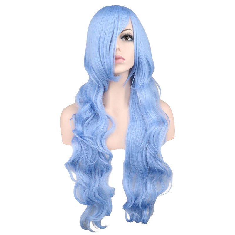 Eva Neon Genesis Evangelion Ling 波利 Light Blue Cos Wig Ayanami Rei Long Curly Hair