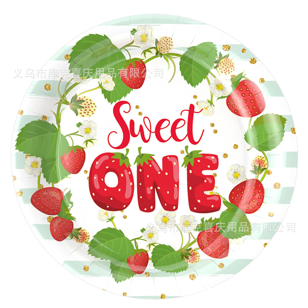 Amazon Spot Strawberry Theme Cumpleaños Fiesta Decoración Niños Años Bandeja de papel desechable Tira de papel Juego de bandera