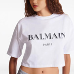Balmain/巴尔曼印花短款短袖T恤早春新款宽松圆领女士休闲上衣