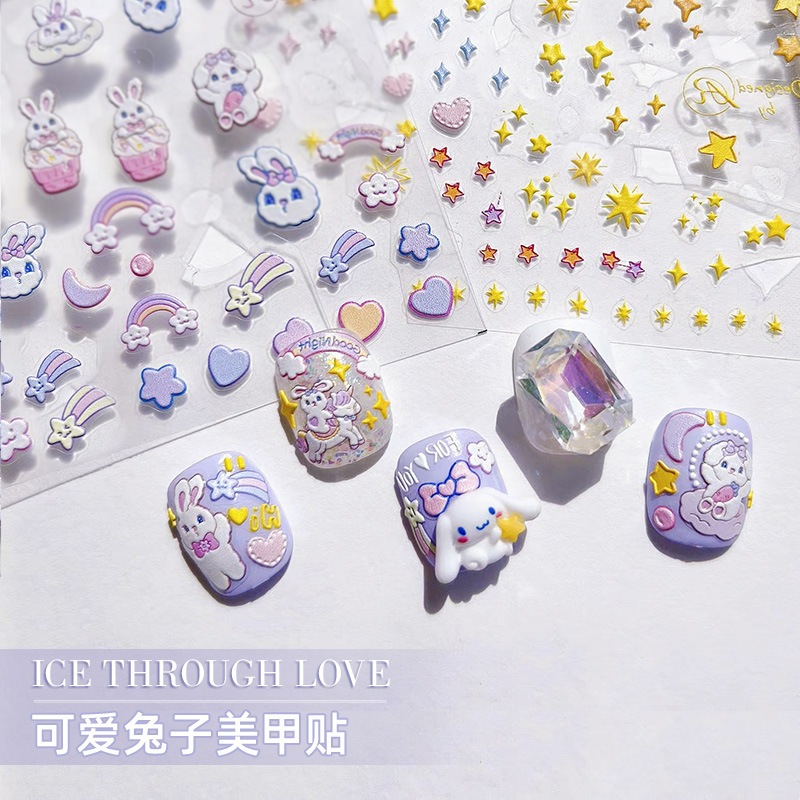 Tomoni Japonés pegatinas de uñas lindo Laurel conejo lindo serie de dibujos animados oso alivio tridimensional flor amor