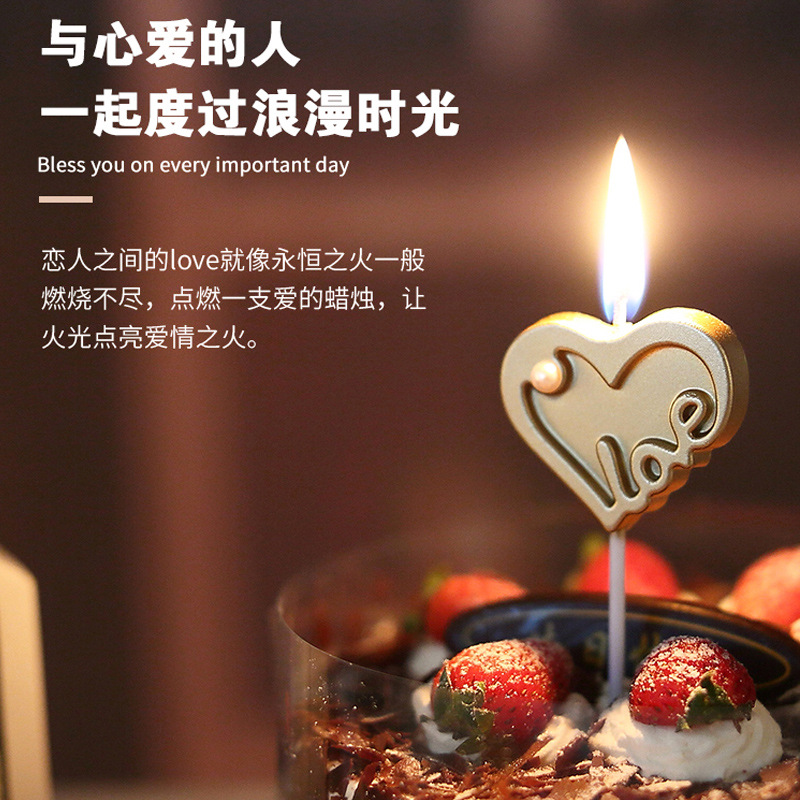 新款ins蛋糕創意心形生日蠟燭珍珠愛心love蠟燭520情人節裝扮插件
