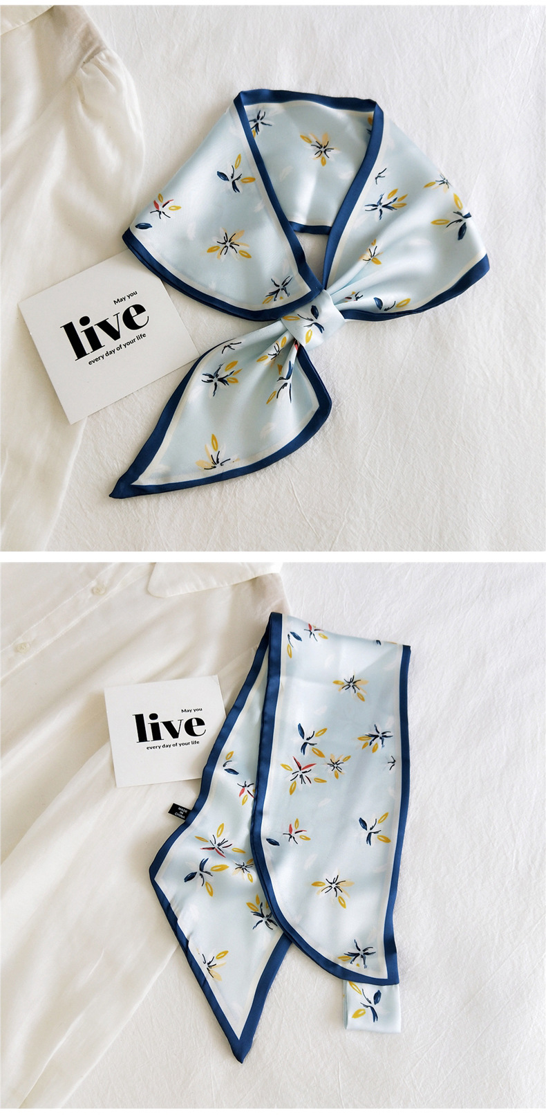 50g Weight Silk Scarf Classification Travel Occasion Unisex Gender Patchwork Design Sweet Style Khaki, Grey, Purple, Red, Green, Blue, Camel, Yellow, Black Color Fashion Printing Small Silk Scarf 22