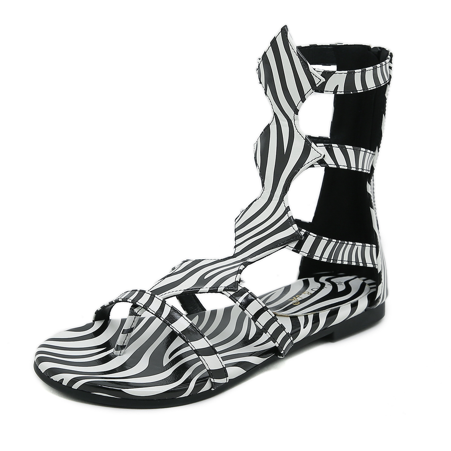 Zapatos romanos de las mujeres 2024 verano nuevo punta abierta hueco-hacia fuera moda casual estilo de hadas cómodo alto-top Sandalias planas