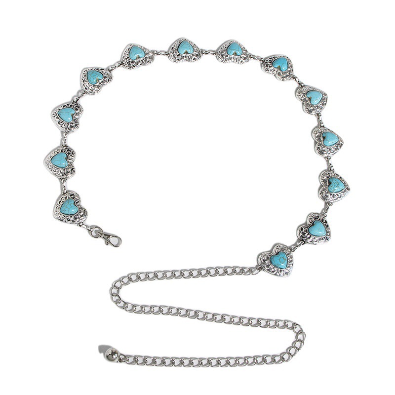 Cadena de cintura bohemia corazón turquesa para mujer accesorio_voghion.com