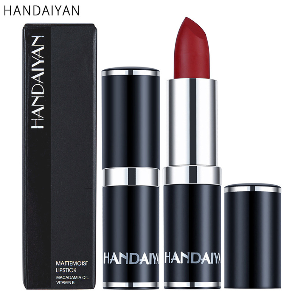 跨境12色黑管口红唇膏雾面handaiyan持久不沾杯不掉色哑光口红