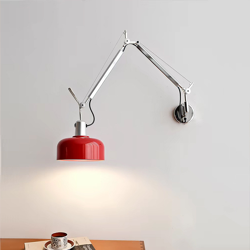Artemide Swing-Arm Wall Lamp Bedroom Bedside Reading Lamp No-Wiring Industrial Style Mechanical Long-Arm Stackable Wall Lamp