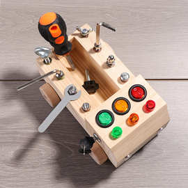 儿童木制多功能忙碌灯螺母拆装工具车益智拧螺丝螺母组合套装玩具