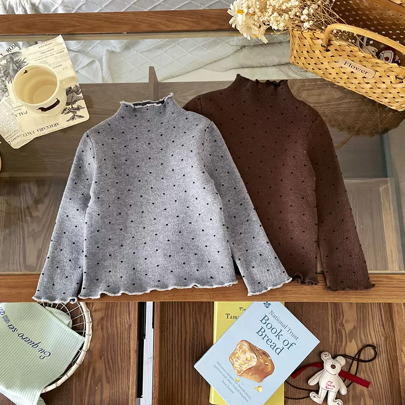 【现货】儿童毛衣2025秋冬新款小童半高领毛衣女童波点打底毛衣潮