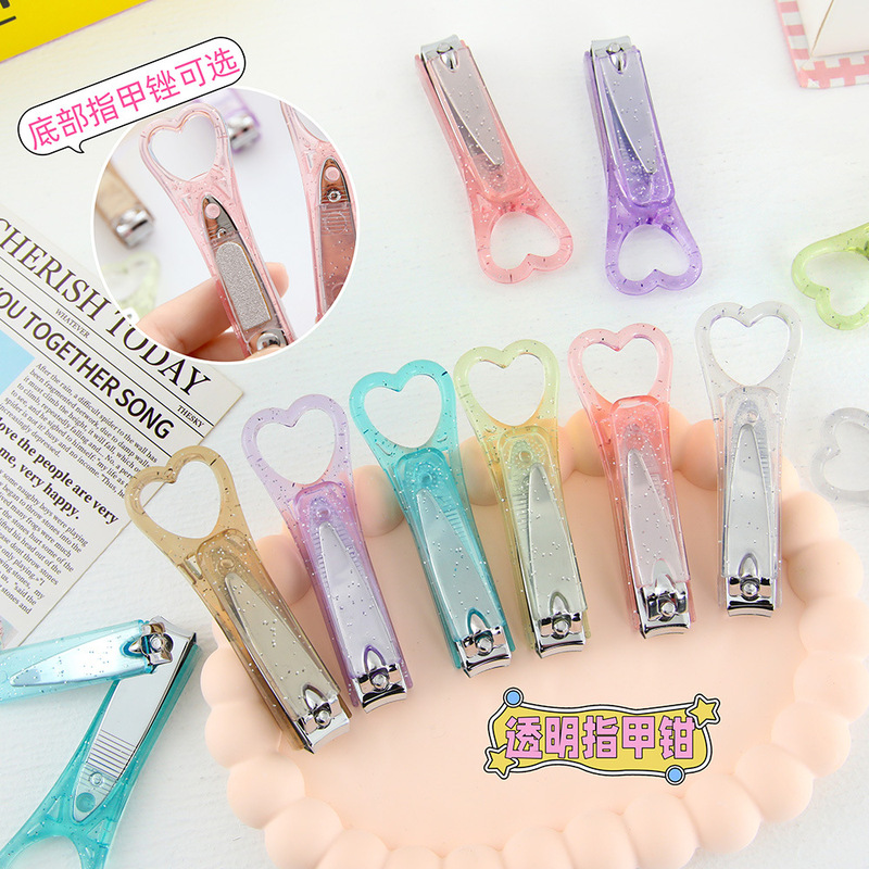 New transparent glitter love nail clippers cute nail clippers adult student portable nail clippers nail clippers wholesale