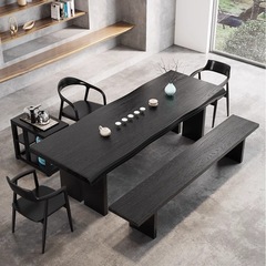 寂しい風の実木のお茶のテーブルのセットの天然の原木の全体の板の炭素化の黒のお茶のテーブルは簡単に全体の大きい板のお茶の台を詰めます。