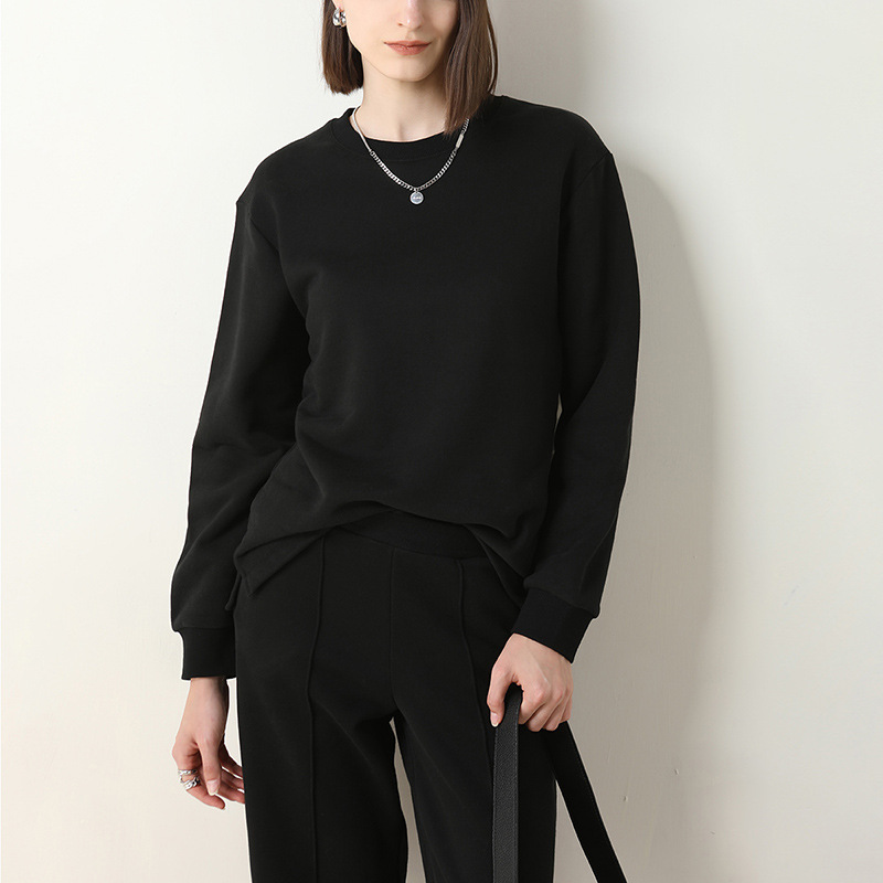 CANVAUS Otoño e Invierno suéter recto forrado de lana de las Mujeres Nuevo cuello redondo casual manga larga color sólido pullover Coat