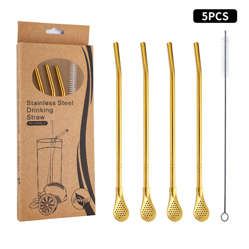 Juego de cuchara de pajita de acero inoxidable 304 transfronterizo creativo de té de yerba, filtro de jugo de yerba, té con leche, cuchara para mezclar café