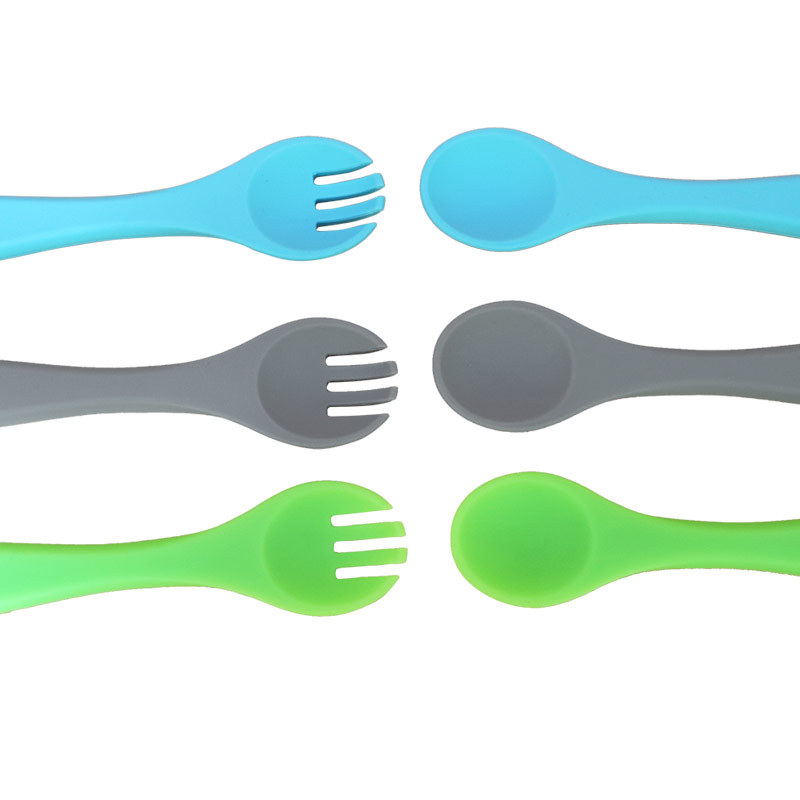 El entrenamiento del bebé agarre cuchara Tenedor niños vajilla cuchara de silicona bebé principal auto-comer cuchara auxiliar Tenedor