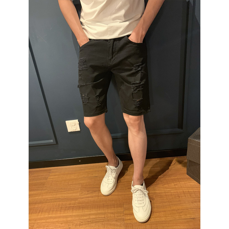 Verano ins ripped Denim shorts marca de moda de los hombres pantalones delgados blancos delgados pantalones de playa recortados casuales Coreanos
