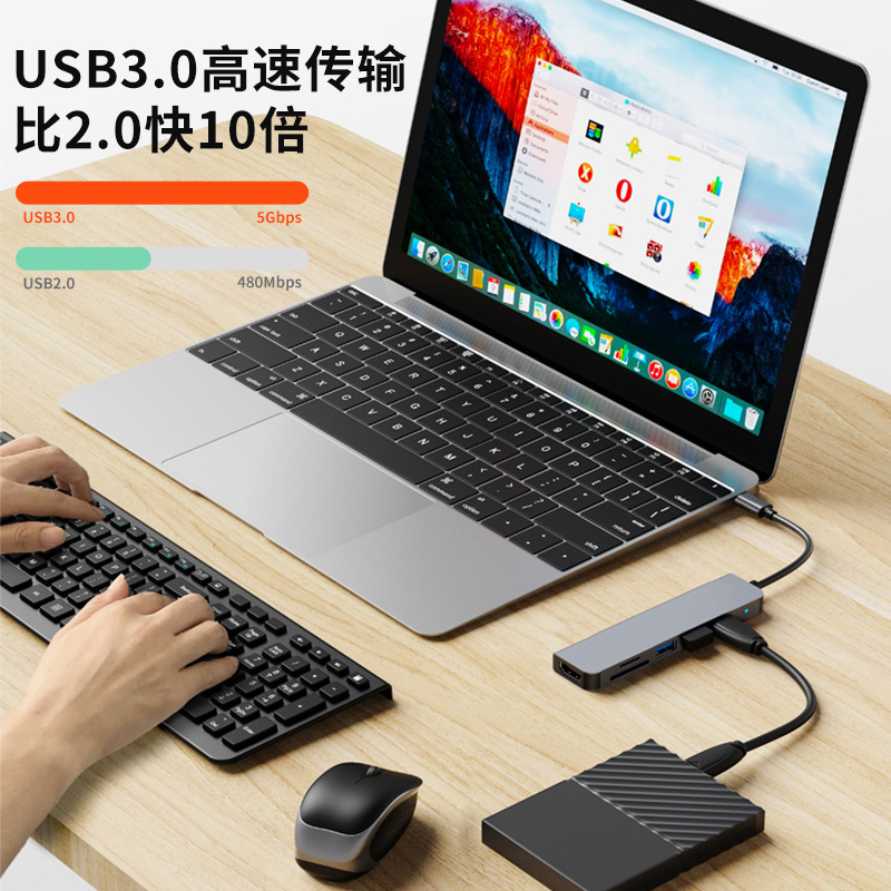 热销usb hub typec拓展 适用于苹果笔记本转换器六合一扩展坞|undefined