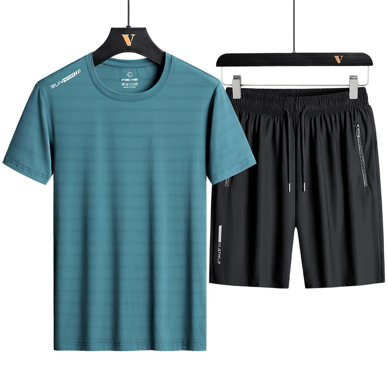 Hielo deportivo conjunto de mangas cortas pantalones cortos casuales para hombres verano rápido secado ligero transpirable pantalones cortos de moda para hombres al por mayor