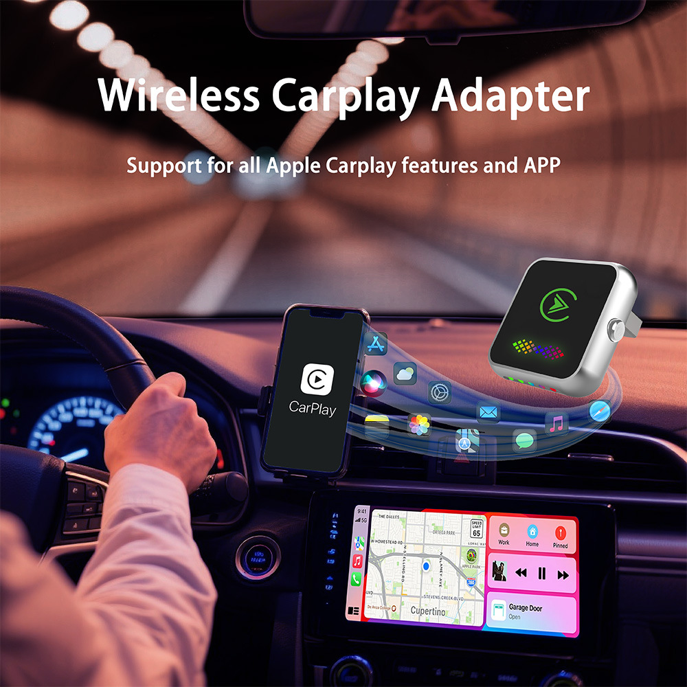Cross-border upgraded version of CarPlay box with one-click ambient light switching, Android two-in-one car wireless adapter