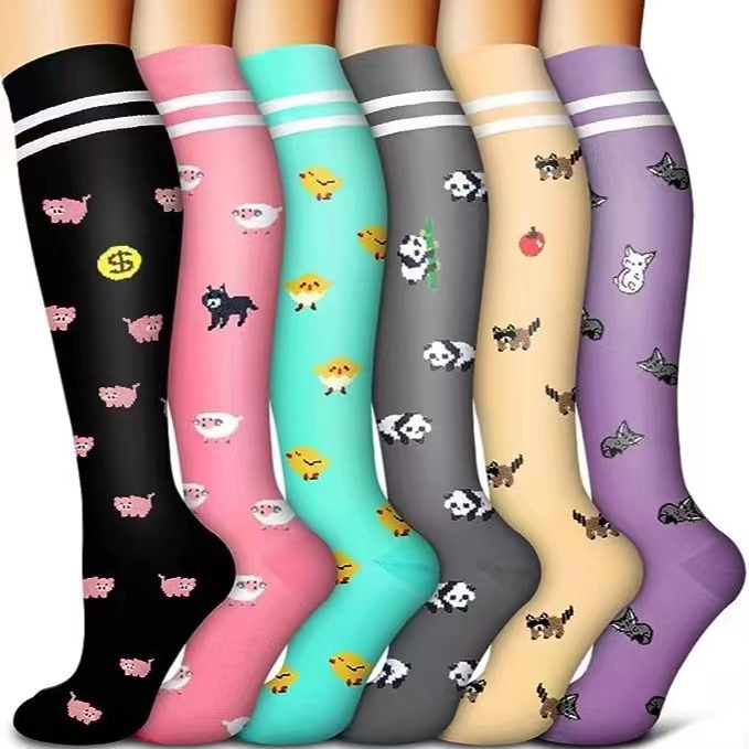 Juego de 6 pares de calcetines deportivos de compresión transfronterizos para fitness, calcetines largos de compresión para pantorrillas para hombres y mujeres, calcetines de compresión elásticos. image 29