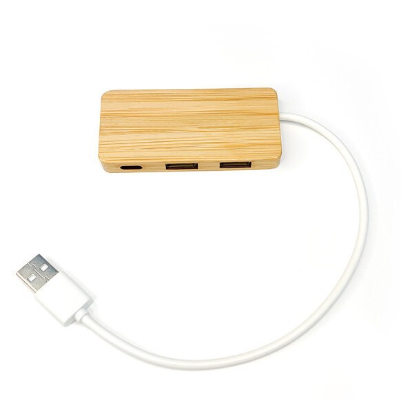 Bamboo USB Hub Splitter Multi-Function Dual Input Four-Port Type C Docking Station Promotional Gift