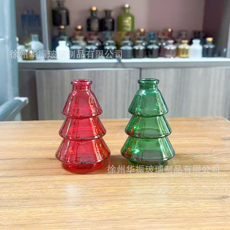 Regalos decorativos de árbol de Navidad en stock, botella de expansión de vidrio para el hogar, botella de incienso de baño de dormitorio, botella de vino de frutas y flores secas de ratán