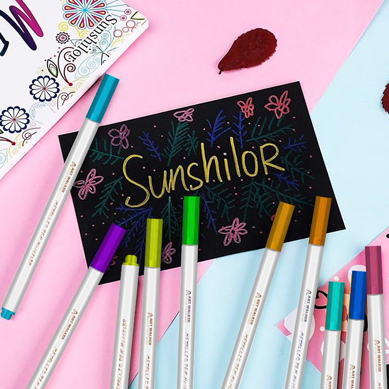 Amazon Venta caliente Marcador de metal Marcador de acrílico de cabeza suave Pintado a mano Pluma de metal Pluma de acuarela al por mayor