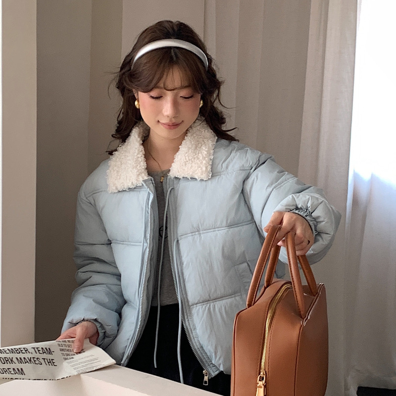 2025冬季羊羔毛棉服女韩版加厚时尚百搭羽绒棉服系带学生棉袄外套|undefined