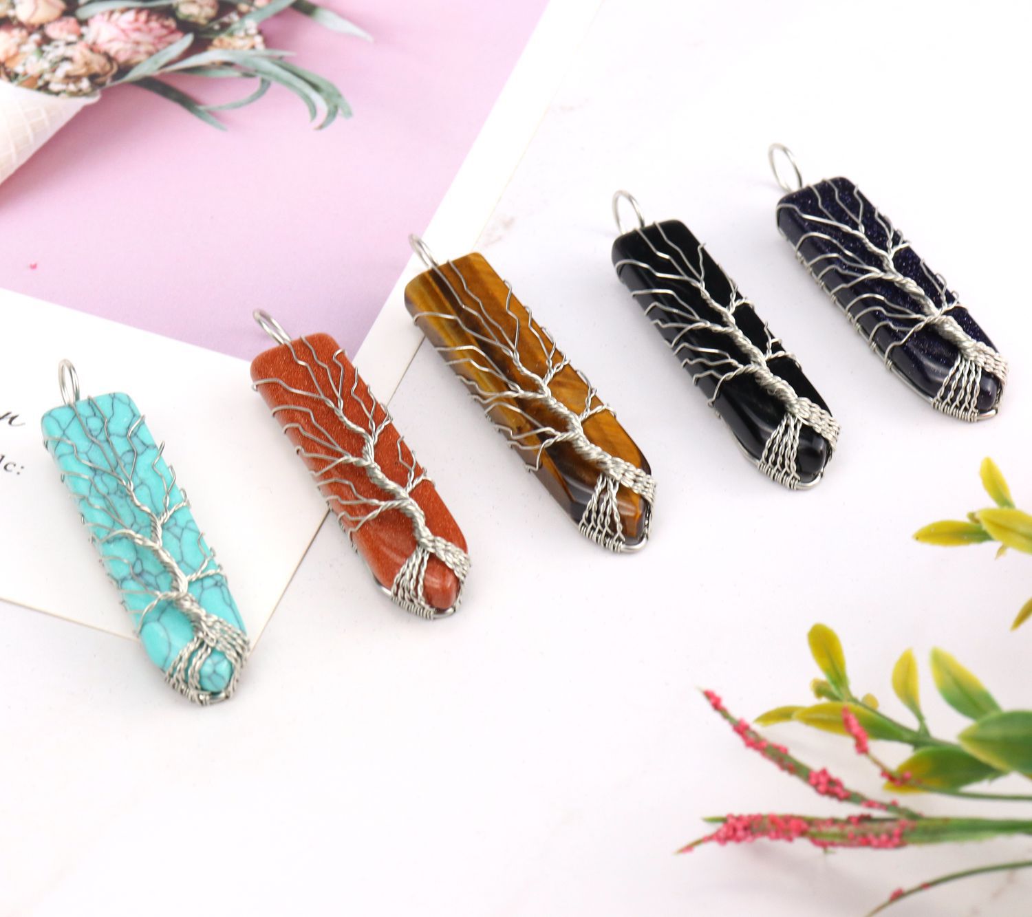 Pastoral Geometric Alloy Handmade Natural Stone Pendant Necklace 1 Piece