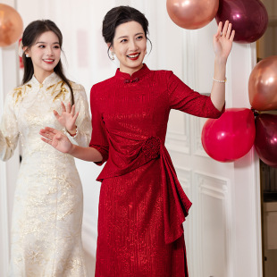 New Chinese Style Mother-in-law Wedding Dress 2025 New High-grade Red dress Wedding Cheongsam plus size Women