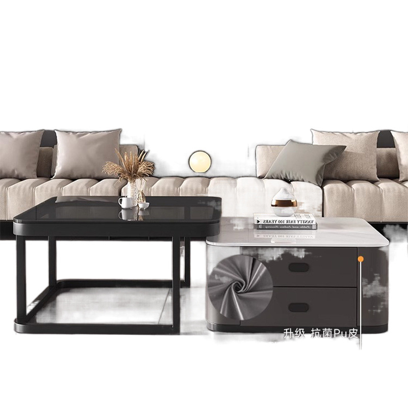 Mesa de té de roca sala de estar de alquiler familiar pequeña casa de lujo simple cuadrado moderno cuadrado de vidrio