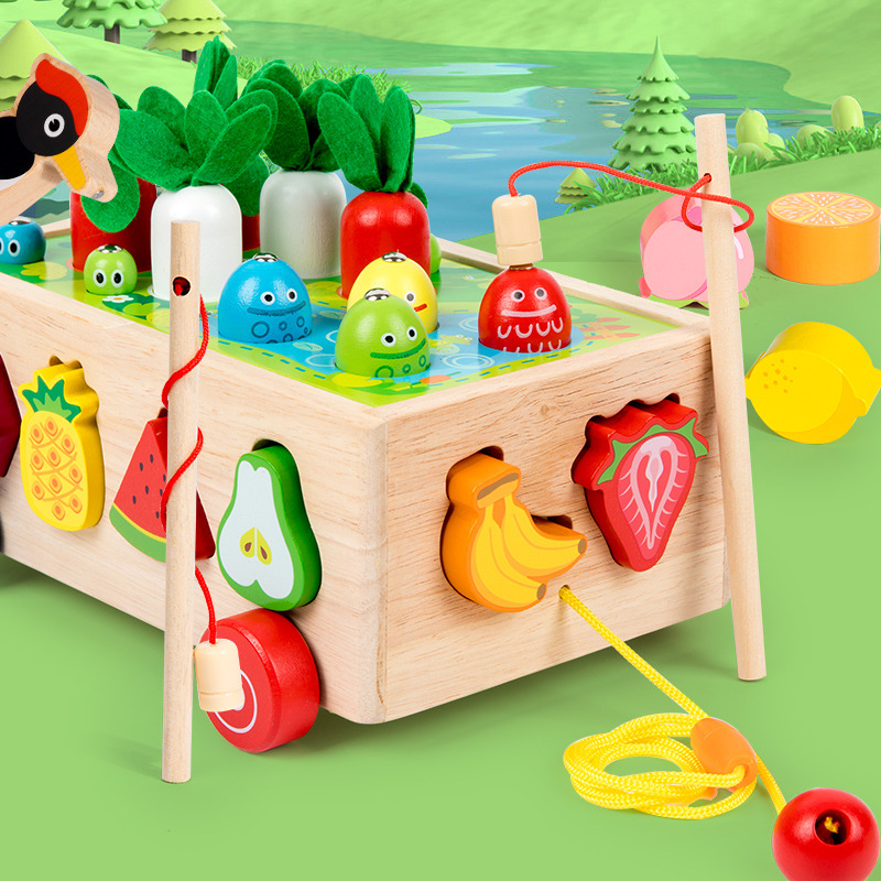 Madera infantil educación temprana multifuncional cuentas inteligencia forma remolque interesante granja sacar rabanes desmontaje juguete de puzzle