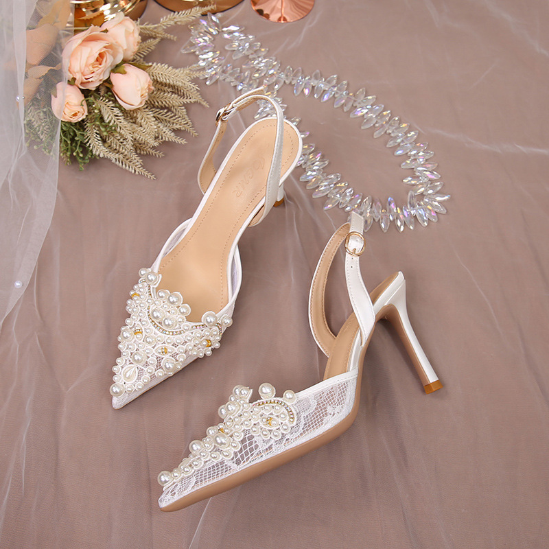 Princess-Style Lace Wedding Shoes and Sandals, White Stiletto Heels for Brides, Summer Mesh Style That's Comfortable for the Feet, Bridesmaid Shoes