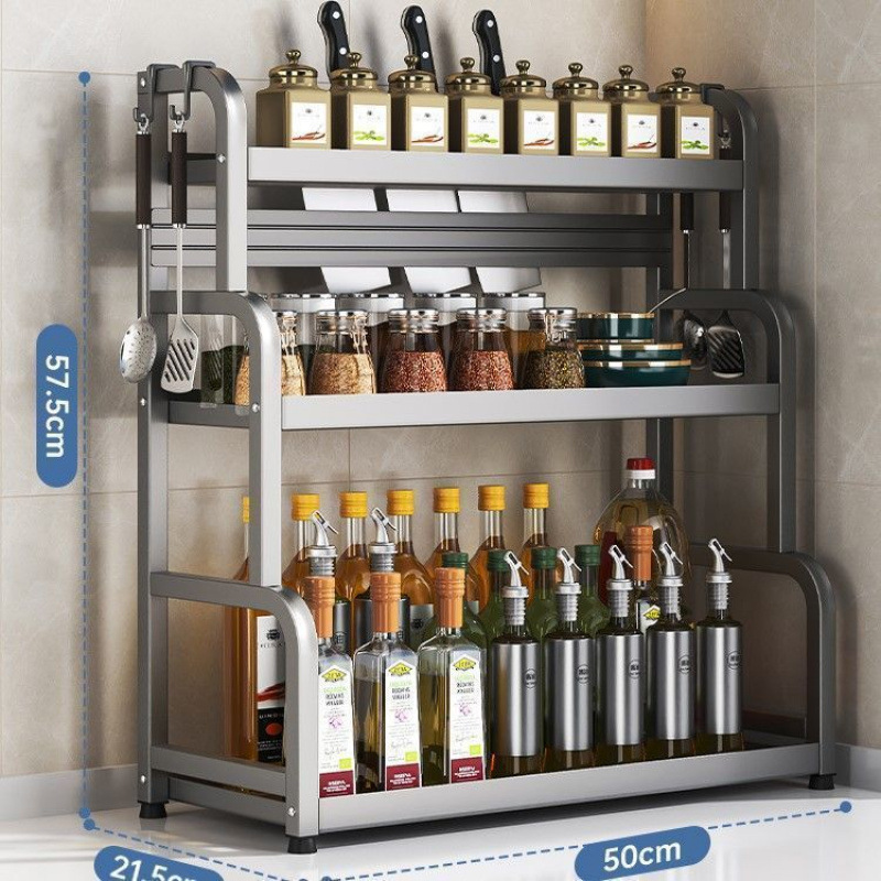 Estante de almacenamiento de cocina de acero al carbono grueso sin perforación estante de condimento estante de cuchillo de mesa estante de almacenamiento multifuncional almacenamiento de utensilios de cocina
