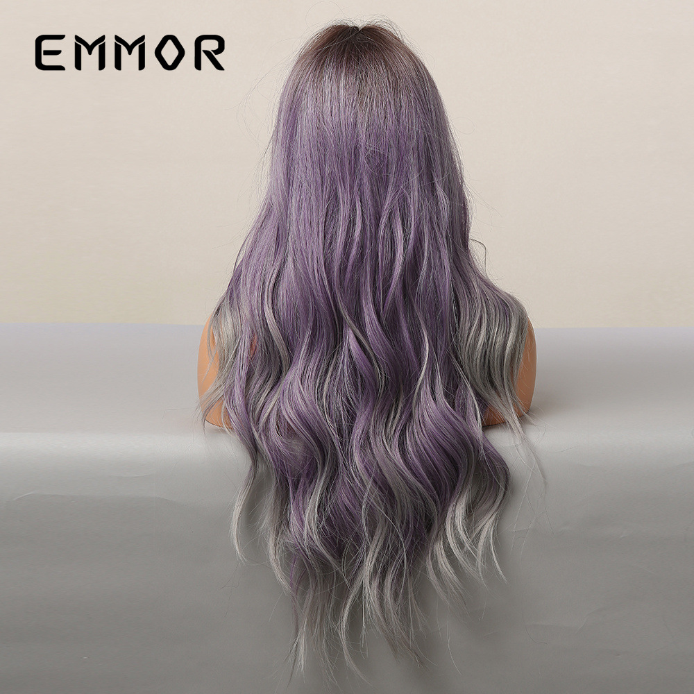 Peluca de mujer de color morado degradado de Halloween con fibra de alta temperatura para comercio exterior de Amazon.