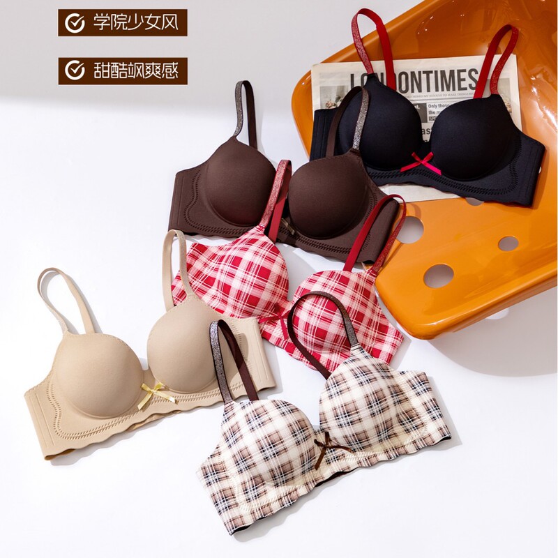 Seamless, push-up, plaid-patterned women’s underwear, new style, no underwire, makes small breasts look larger, available in a variety of colors, soft, comfortable, and sexy Seamless, push-up, plaid-patterned women’s underwear, new style, no underwire, makes small breasts look larger, available in a variety of colors, soft, comfortable, and sexy
