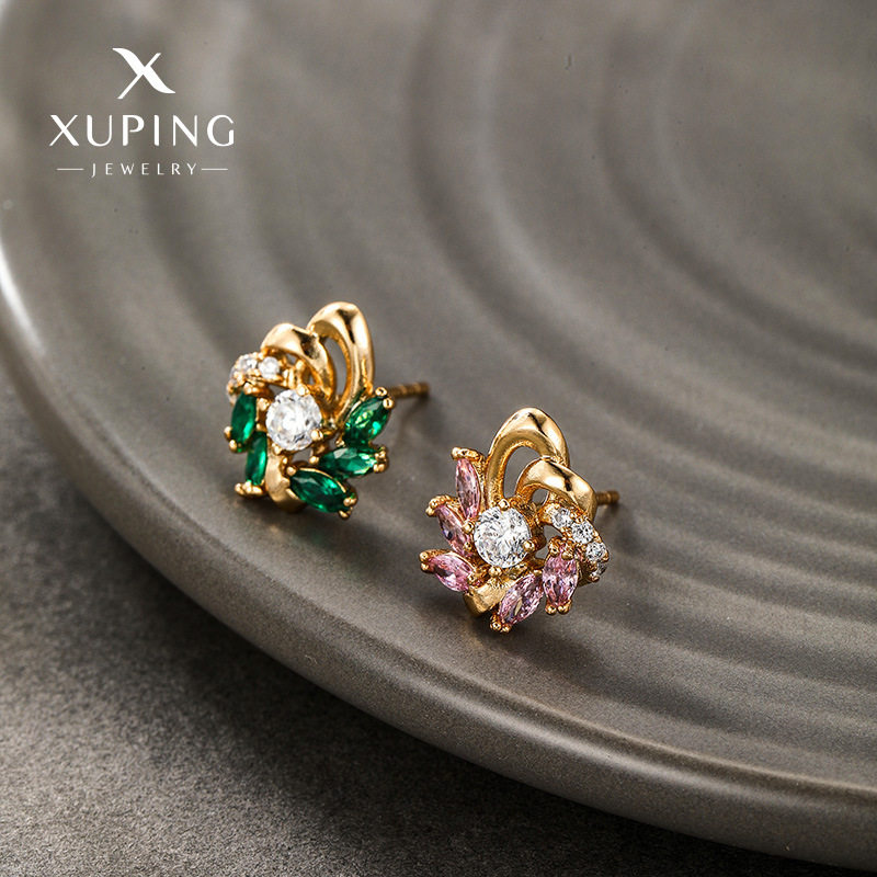 Pendientes de Botón de Flor con Circonitas de Colores Microincrustadas, Chapados en Oro de 18k, de Aleación de Moda Xuping, Elegantes y de Lujo Discreto