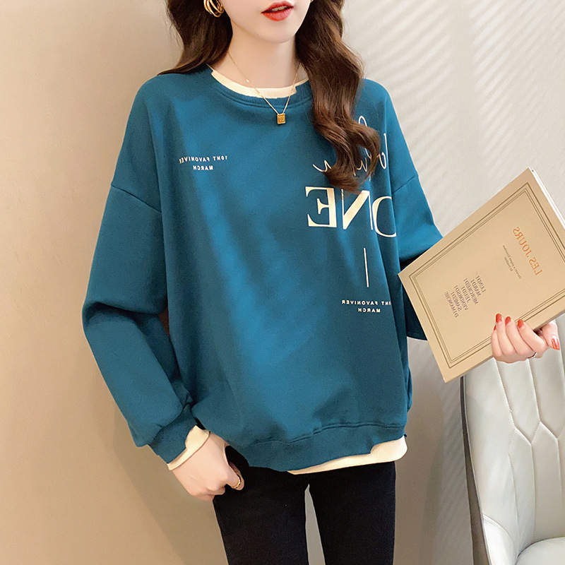 Early Autumn Sweatshirt Women's Spring and Autumn Korean Style Loose Design Sense Niche Thin Instagram Style Fake Two-piece Top Trendy