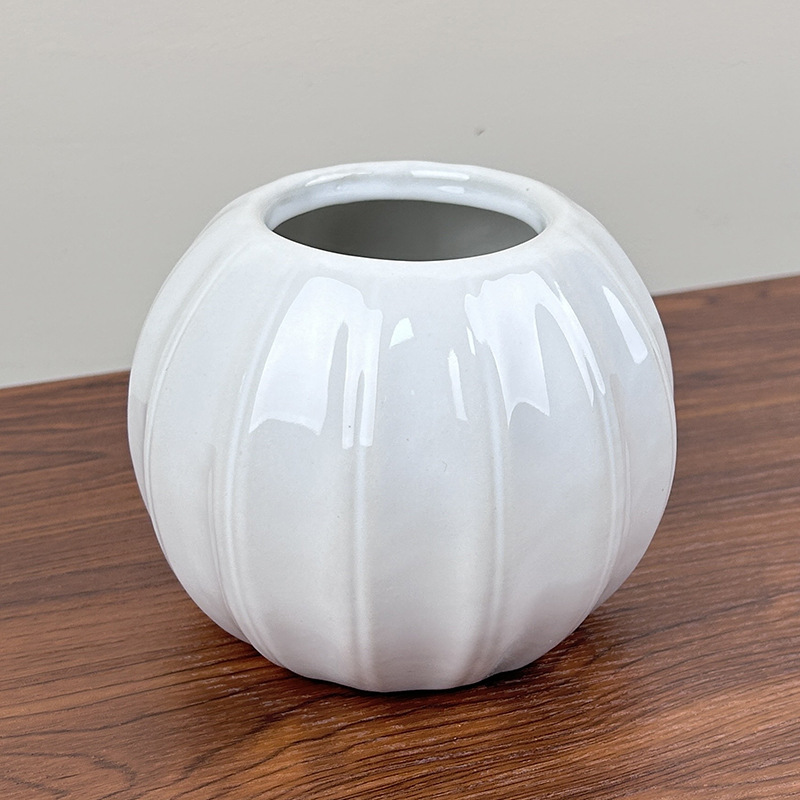 Jarraje de calabaza grande jarrón de flores de cerámica jarrón blanco flor de sala de estar decoración de flores falsas estilo europeo moderno