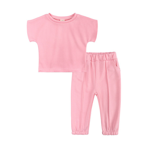 European and American cross-border children's short-sleeved sweatshirt two-piece set INS foreign trade girls' suit 2024 new style