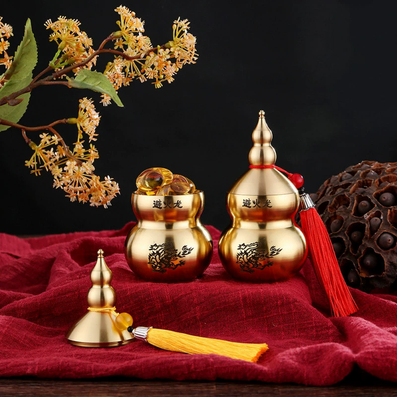 Avoiding fire dragon bottle Bronze roof open lid to relieve fire burning Tianmen male owner with Fluton Feng Shui avoiding fire dragon gourd copper ornaments