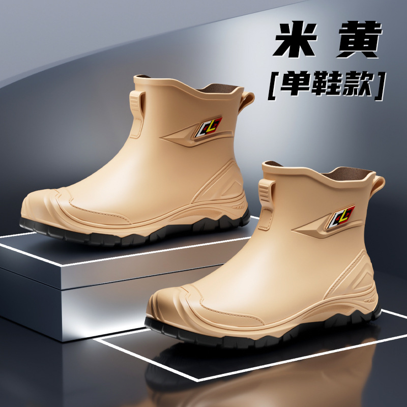 Nuevas botas de lluvia, zapatos de goma de trabajo impermeables y antideslizantes para hombres, jinete de pesca de suela blanda resistente al desgaste más botas de lluvia de terciopelo, zapatos de agua para hombres