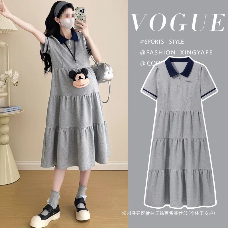 Maternity Wear Summer Dress 5 New Pregnant Mothers Wear French Polo Collar Long Skirt Summer Maternity Skirt Other