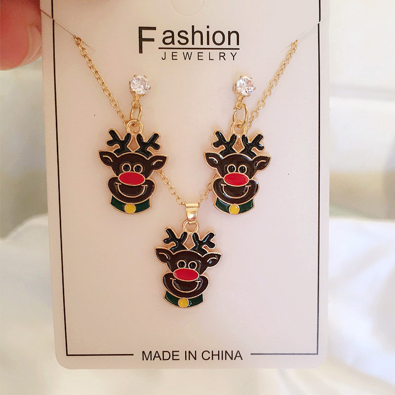 12g Weight Jewelry Set Classification Earrings + Necklace Quantity Holiday, Daily Occasion Alloy Material Christmas Festival Santa Claus Pattern Women's Gender Enamel, Flakes Design Cute, Simple Style Style Cute Simple Style Santa Claus Alloy Enamel Flakes Christmas Women's Jewelry Set 5